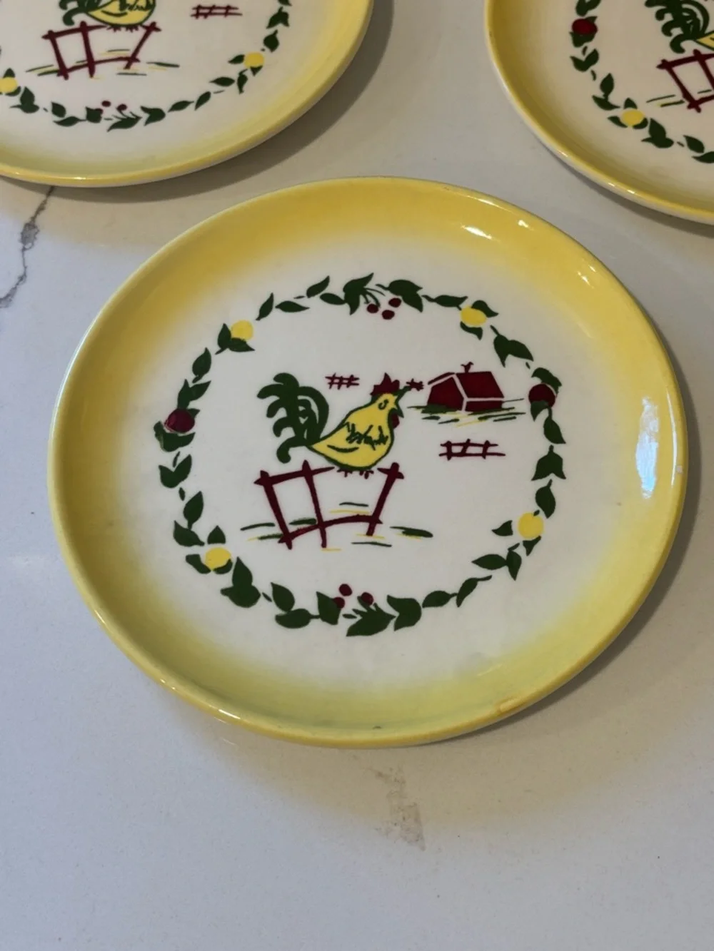 Vintage 1940’s 1950’s Brock of California Yellow Farmhouse Rooster Set 3 Dishes - Picture 7 of 9